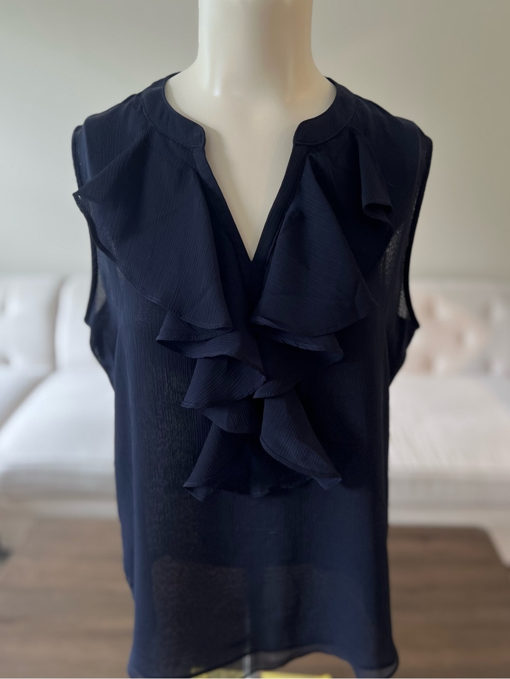 Tommy Hilfiger Navy Ruffle V-Neck Sleeveless Top Suit Separates NWT